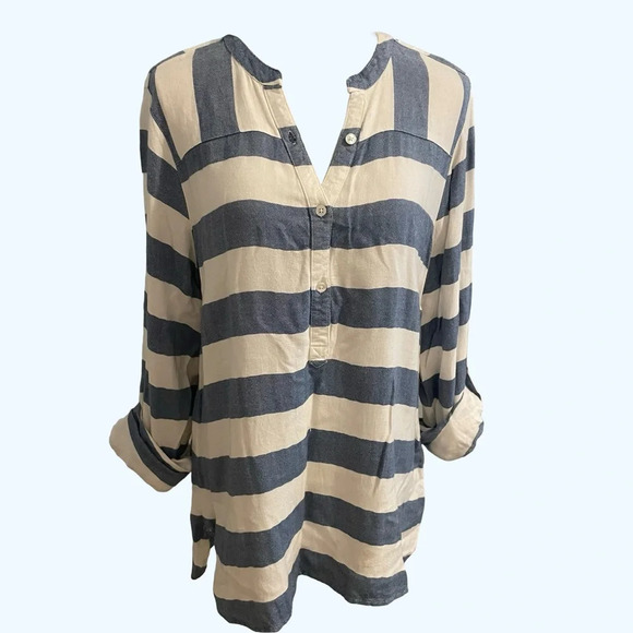 Daytrip Tops - Daytrip Soft Striped 3 Button Blouse
